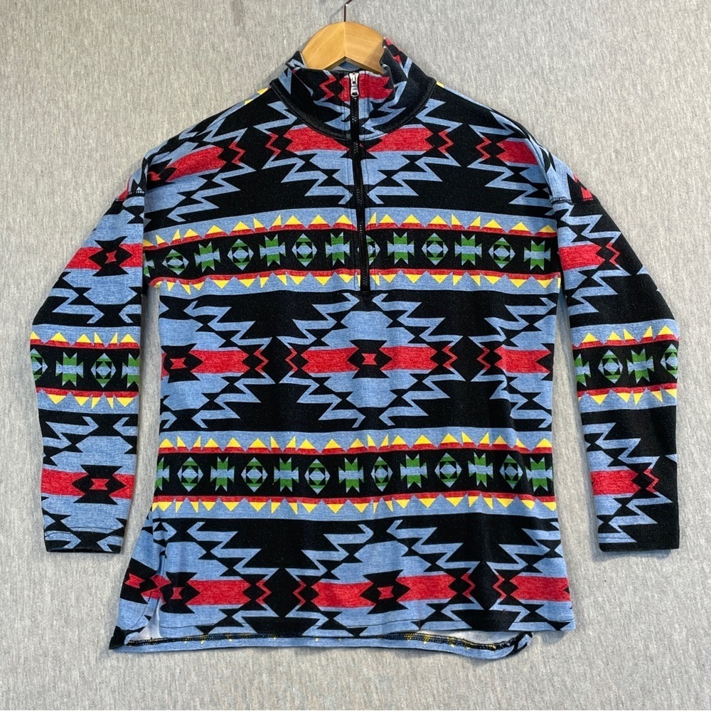 Chaps Sport Aztec Print Pullover Shirt Women’s Small Blue Red Black 1/2 Zip